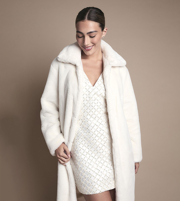 جاكيت طويل فرو صناعي 