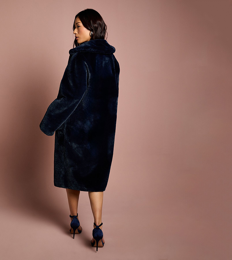 Long Sleeves Faux Fur Collared Coat