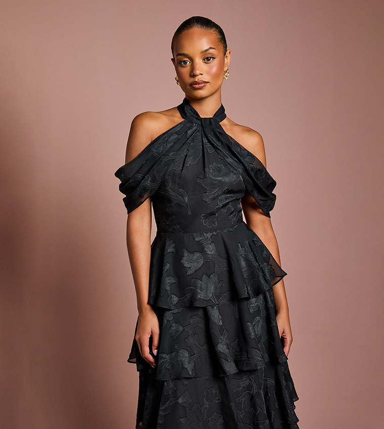 Buy Coast Petite Cold Shoulder Chiffon Midaxi Party Dress In Black