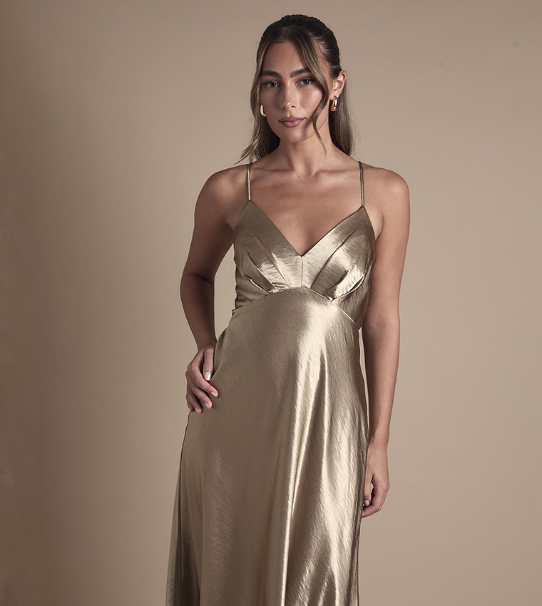 فستان ماكسي ساتان لوصيفات العروسة 