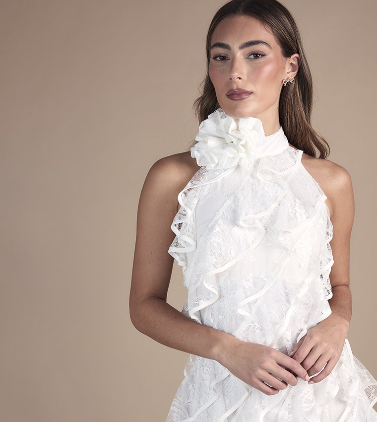 Buy Coast Lace Frill Mini Bridal Dress In Ivory | 6thStreet Qatar