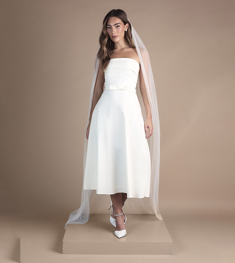 Bandeau Bow Waist Midi Wedding Dress