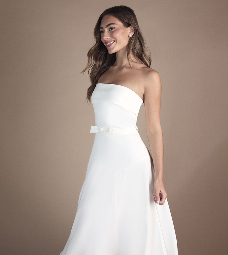 Bandeau Bow Waist Midi Wedding Dress