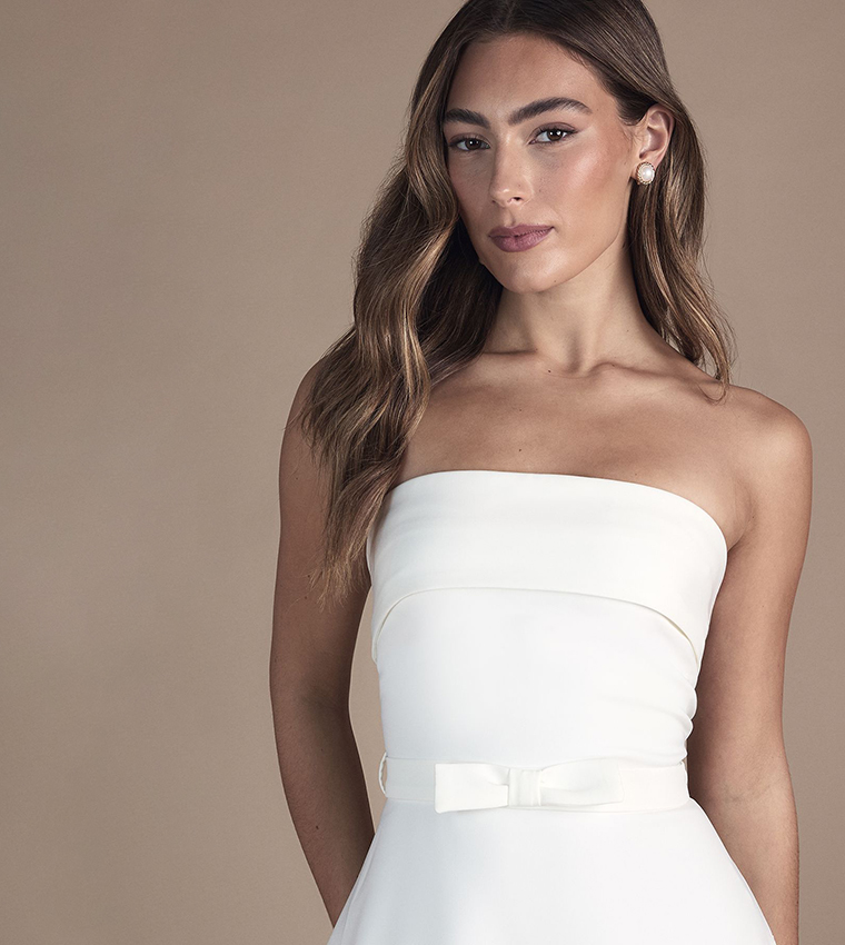 Bandeau Bow Waist Midi Wedding Dress