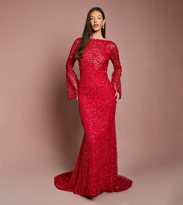 chinese dress ladies Flowy Red Maxi Dress with Cape | Beach Wedding Guest & Resort Wear main image 1