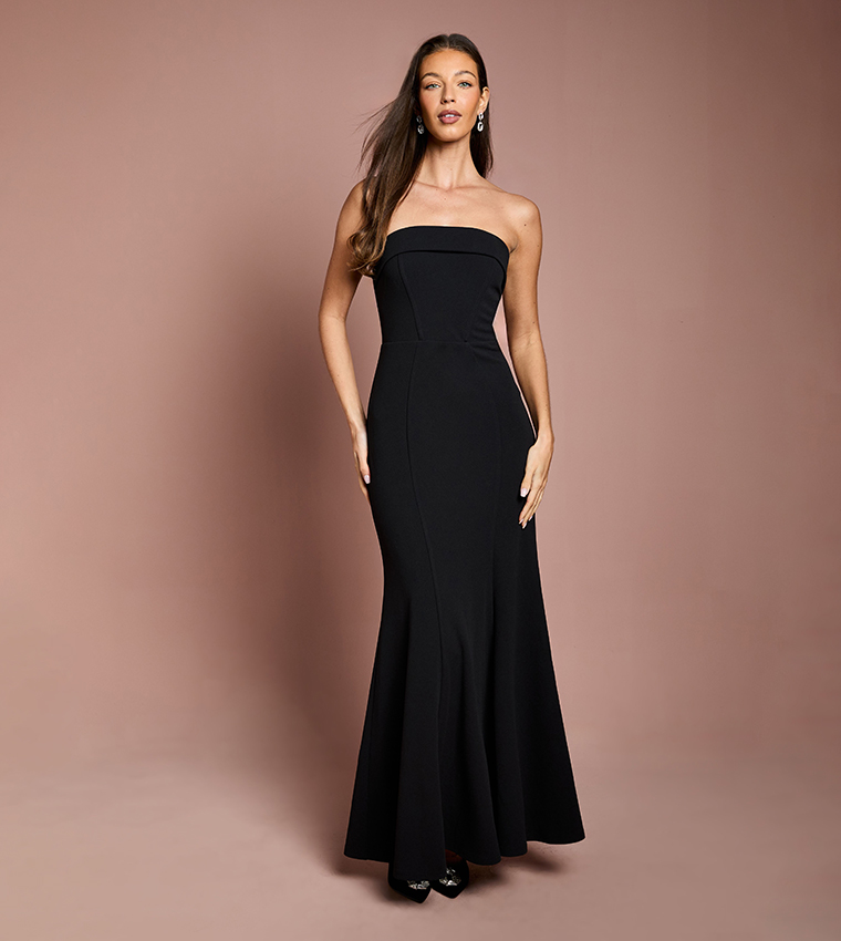 Bandeau Fitted Crepe Fishtail Maxi Dress