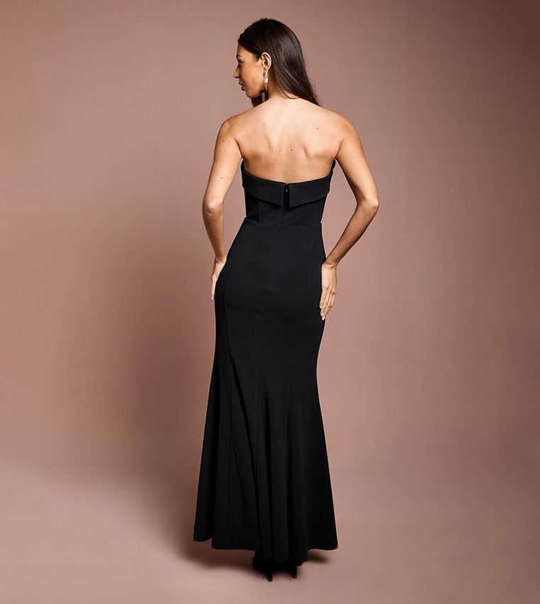 Bandeau Fitted Crepe Fishtail Maxi Dress