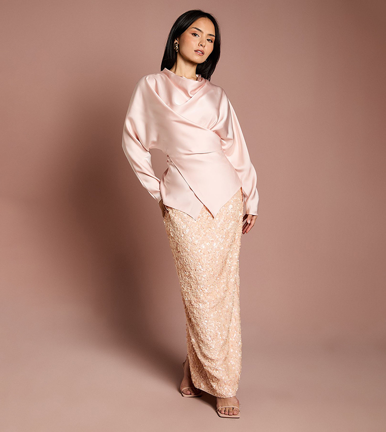 Petite Sequined Column Maxi Skirt