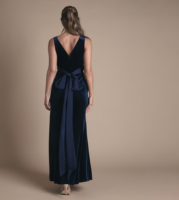 Velvet V-Neck Fishtail Maxi Bridesmaid Dress