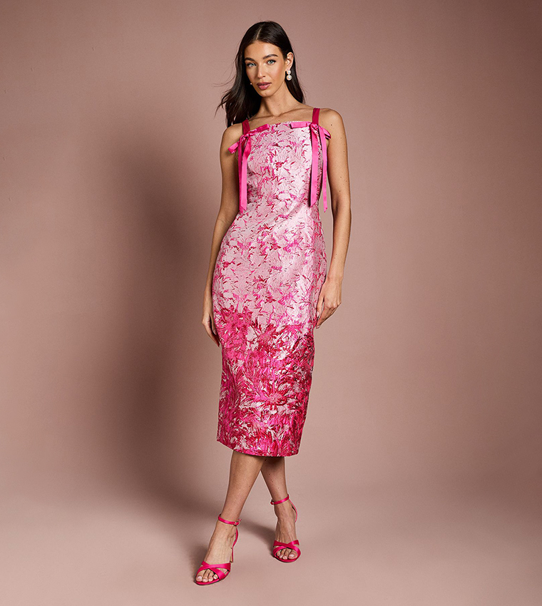 Bow Detail Jacquard Pencil Dress