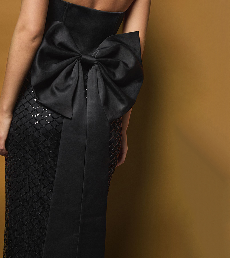 Sequinned Bandeau Column Dress with Statement Bow