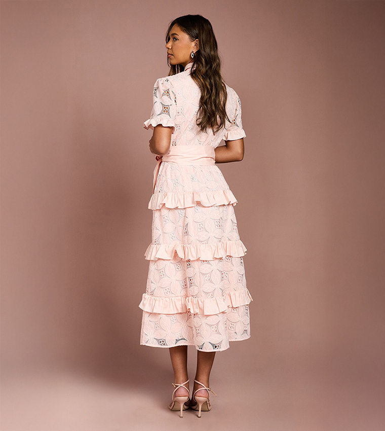 Tiered Lace Shirt Midi Dress