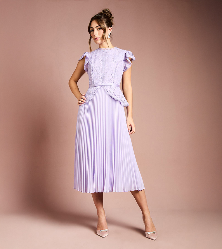 Lace Bodice Peplum Midi Dress