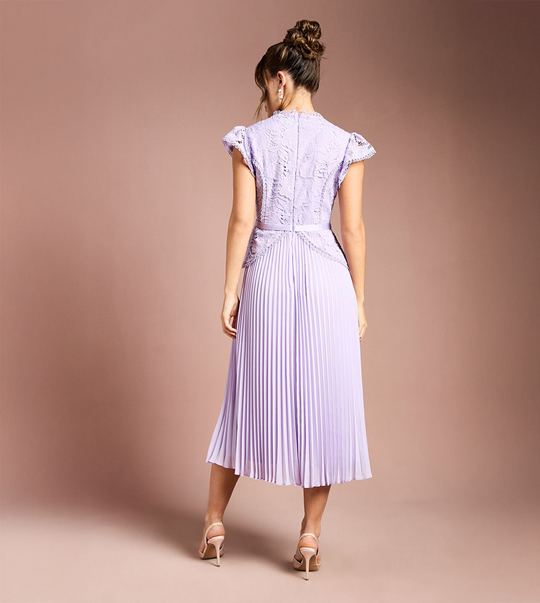 Lace Bodice Peplum Midi Dress