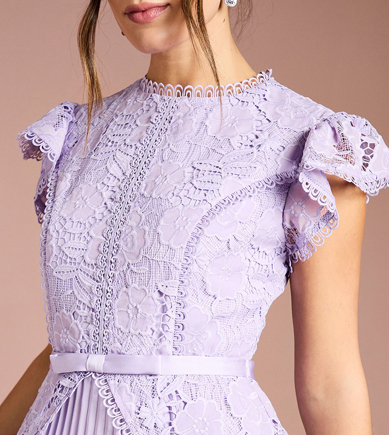 Lace Bodice Peplum Midi Dress