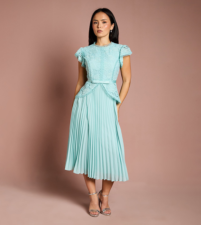 Petite Lace Bodice Peplum Midi Dress