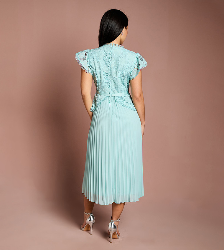 Petite Lace Bodice Peplum Midi Dress