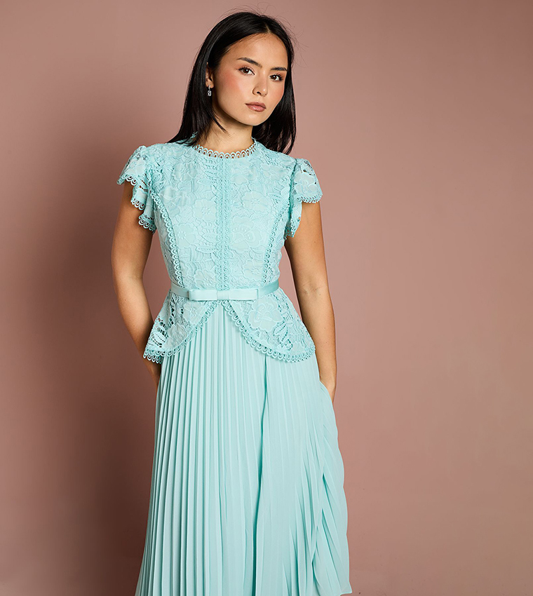 Petite Lace Bodice Peplum Midi Dress
