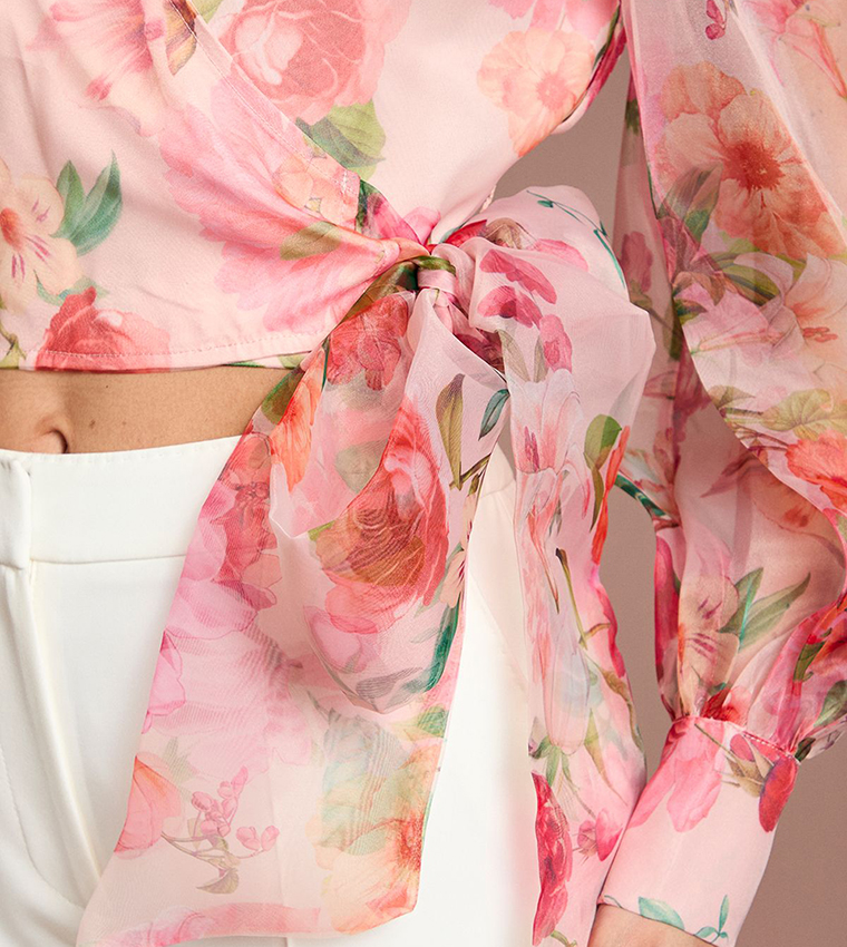 Printed Organza Wrap Top
