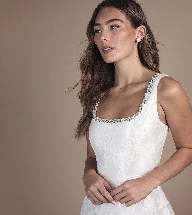 Jacquard Mini Dress with Jewel Trim