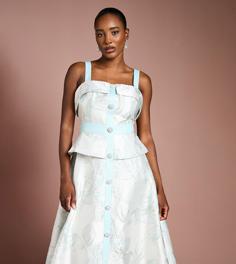 Buy Coast Peplum Hem Jacquard Midi Dress In Mint | 6thStreet Qatar