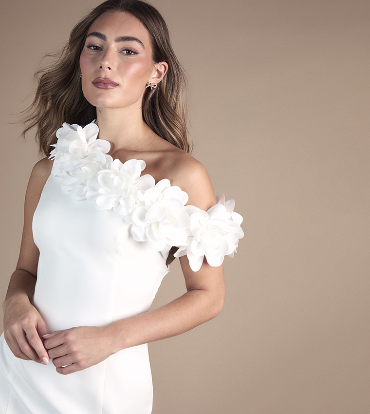 Corsage Asymmetric Neck Mini Dress