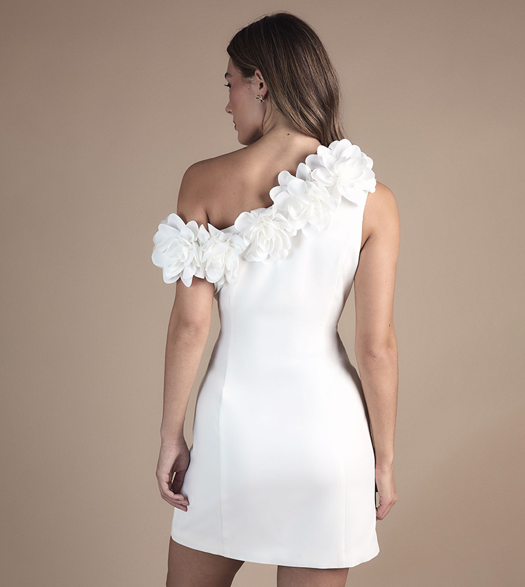 Corsage Asymmetric Neck Mini Dress