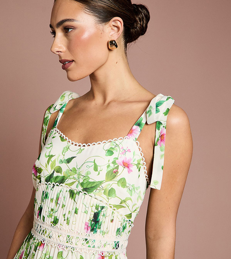 Pleated Printed Georgette Midi Dress