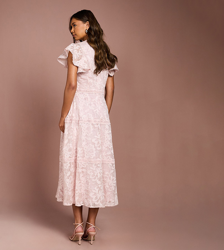 Sequined Lace Tiered Midi Party Dress