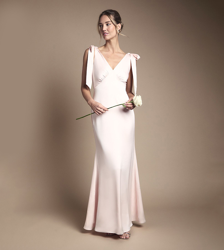Coast Honoured Satin Back Crepe V-Neck Tie Shoulder Maxi Bridesmaid Dress