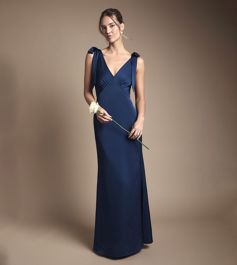Coast Honoured Satin Back Crepe V-Neck Tie Shoulder Maxi Bridesmaid Dress