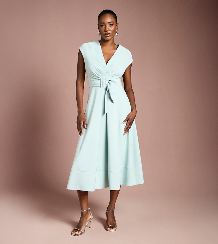 Solid Belted Crepe Dress
