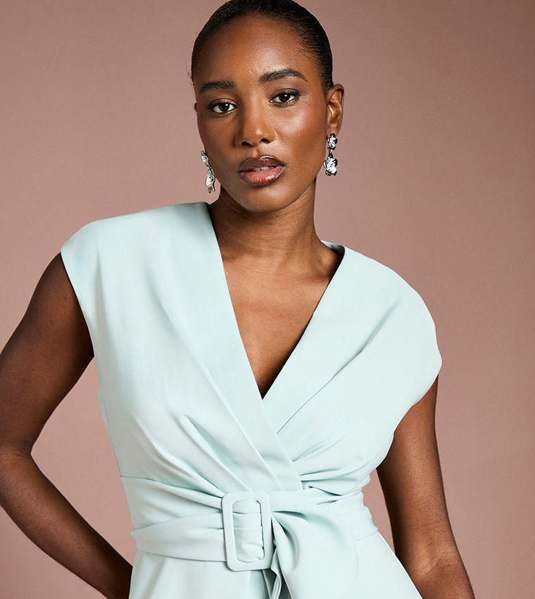 Solid Belted Crepe Dress