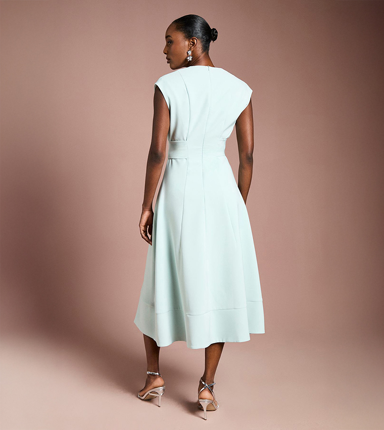 Solid Belted Crepe Dress