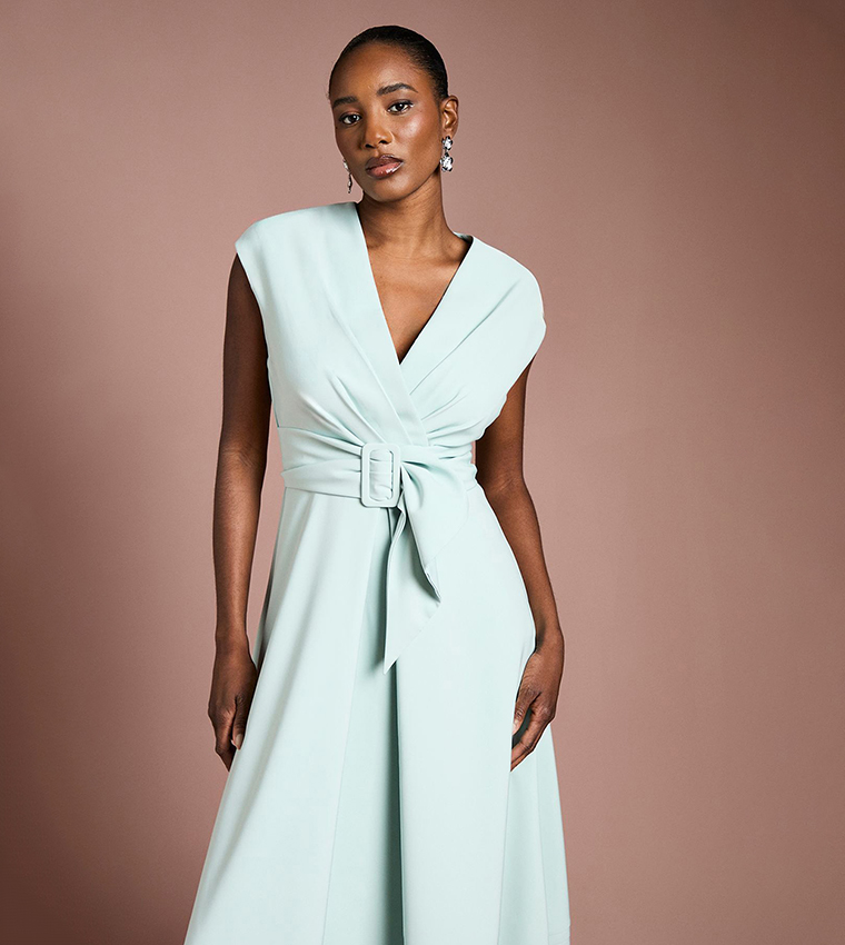 Solid Belted Crepe Dress