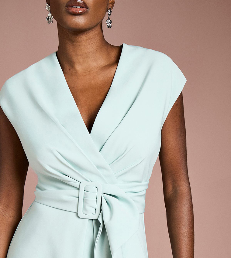 Solid Belted Crepe Dress