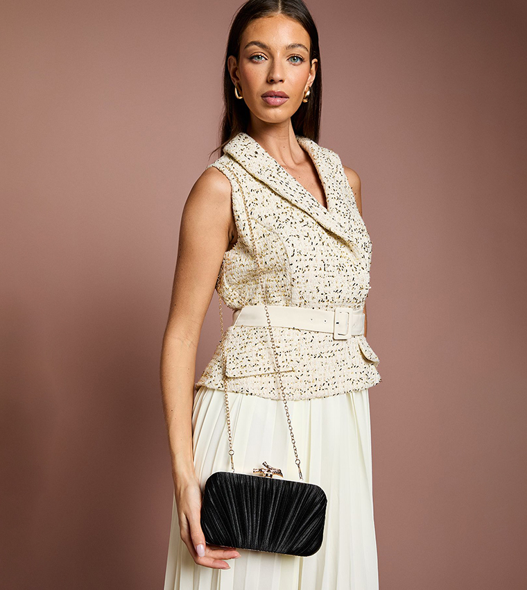 Annie Ruched Detail Satin Clutch Bag