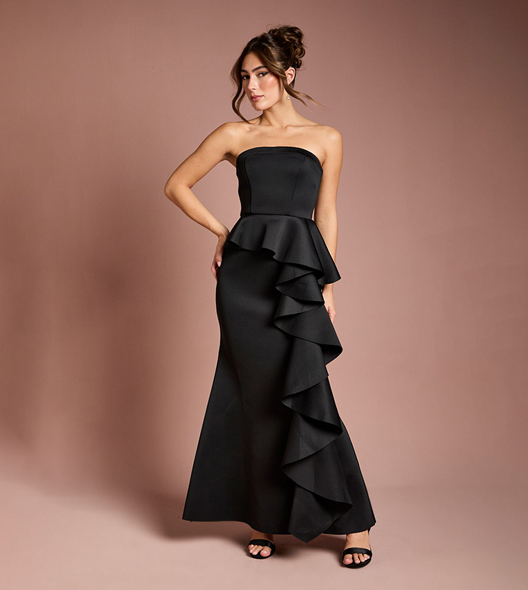 chinese dress ladies Qira Bandeau Ruffle Detail Maxi Dress