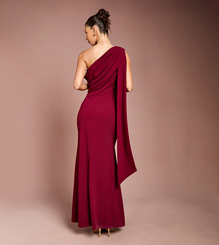 One Shoulder Stretch Crepe Maxi Dress
