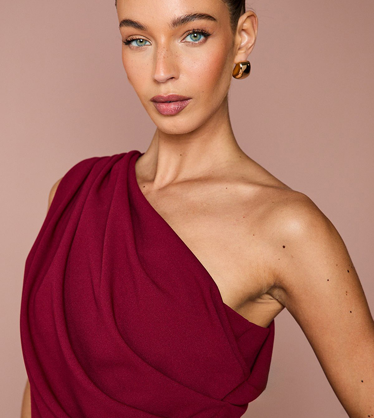 One Shoulder Stretch Crepe Maxi Dress