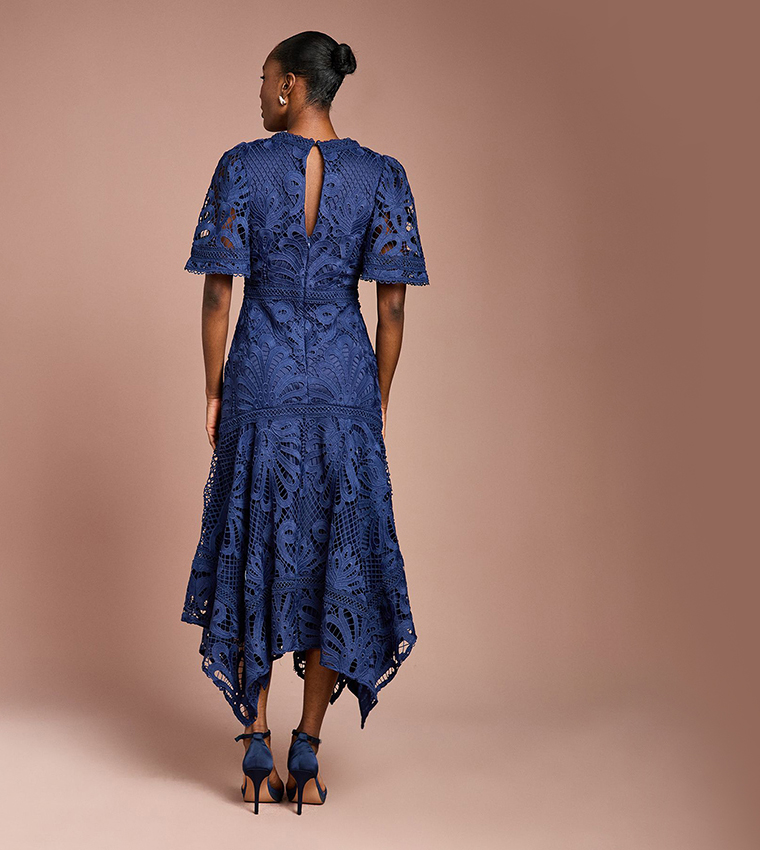 Placement Lace Hanky Hem Midi Dress