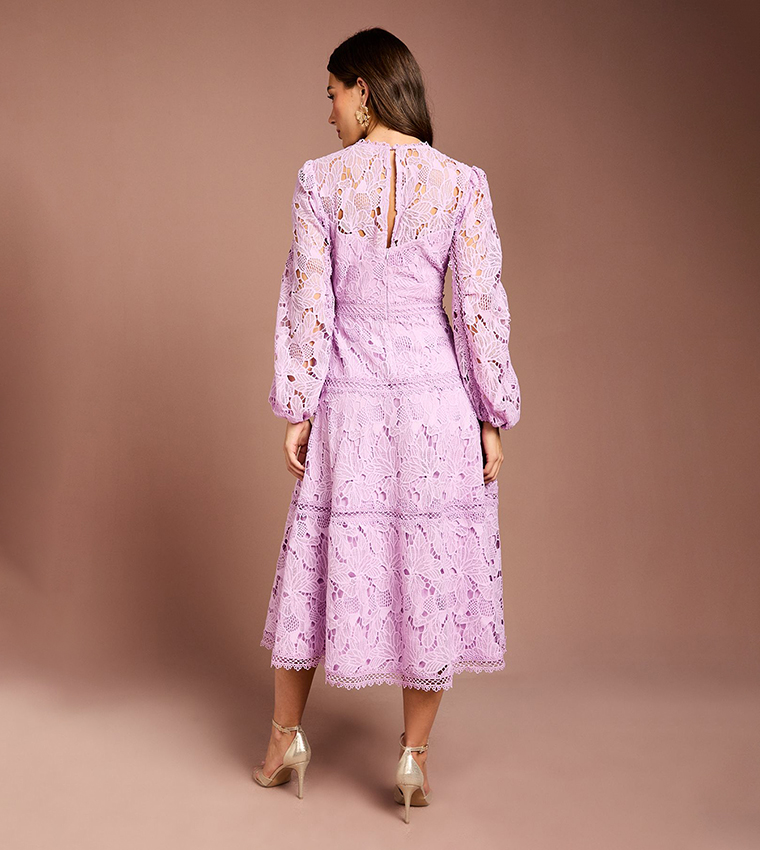 Lace Panelled Long Sleeves Midi Dress