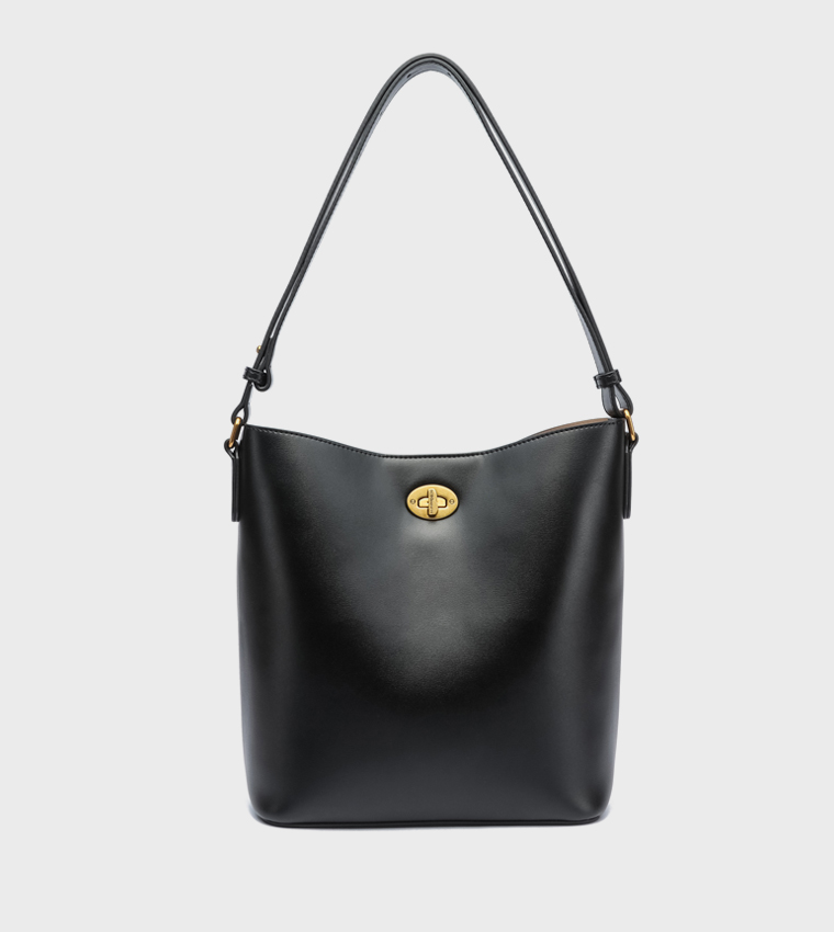 Textured Twist Lock Shoulder Bag