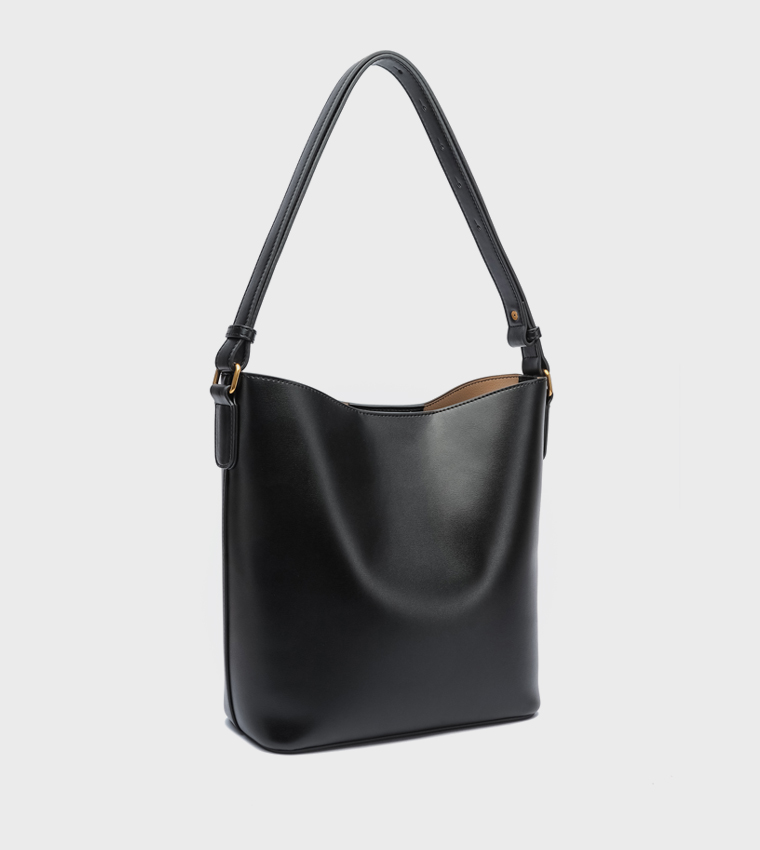 Textured Twist Lock Shoulder Bag