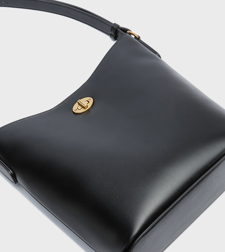 Textured Twist Lock Shoulder Bag