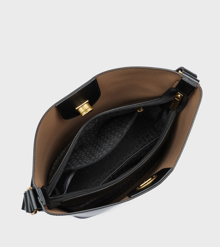 Textured Twist Lock Shoulder Bag