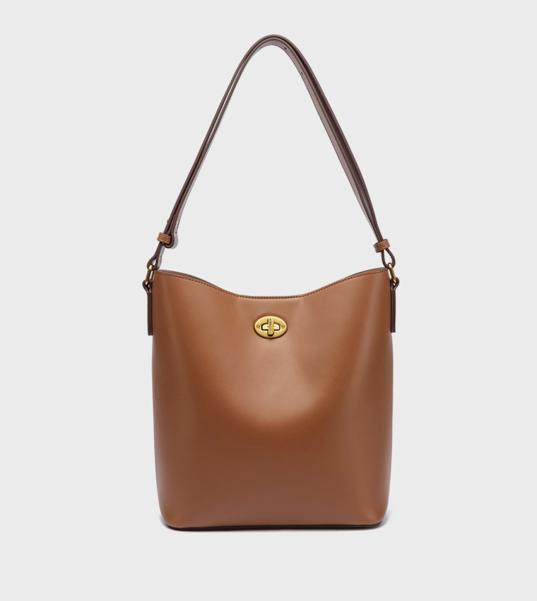 Textured Twist Lock Shoulder Bag