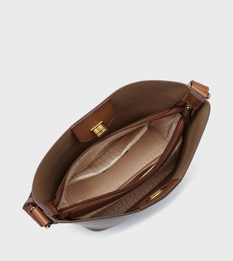 Textured Twist Lock Shoulder Bag