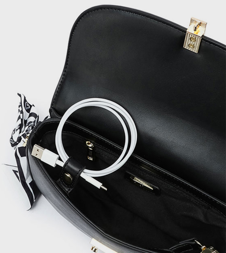 Croc Textured Flap Crossbody Bag