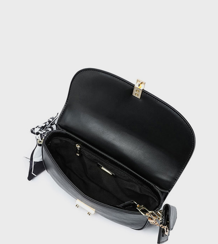 Croc Textured Flap Crossbody Bag